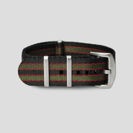 Enoksen Bond NATO Watch Seatbelt Style Strap (18, 20, 22, 24mm) - Green & Red