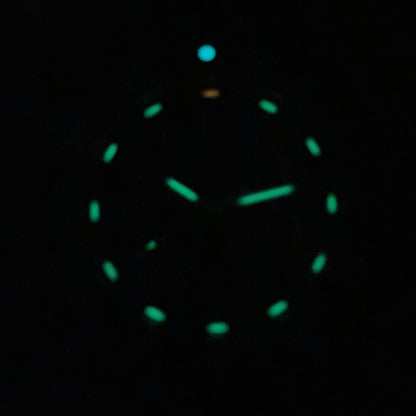 The tactic watch seen in the dark. Highlighting its legibility in darkness where Swiss Tritium GTLS illumination provides constant, self-powered visibility, far superior to traditional luminescent paints.